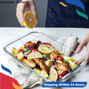 LE 0.7/1/1.6/2/3 Heat-resistant glass baking dish Rectangular fish dish Household Microwave Oven Baking Salad fruit plate Multipurpose plate