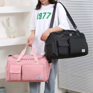 SDRYHTDH Oxford Travel Luggage Bag Sturdy Foldable Large Capacity Handbag Shoulder Bag with Shoe Compartment Nylon Duffle Bag Ladies