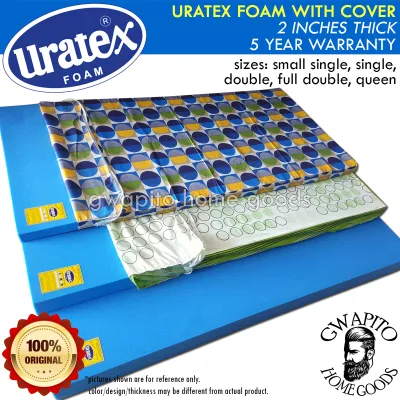 Uratex Foam with Cover 2 inches thick 100% Original ( 30x75 / 36x75 / 48x75 / 54x75 / 60x75 ) ( single / double / queen / family ) uratex - bed - foam - mattress - futon ( gwapito home goods / gwapitohomegoods )
