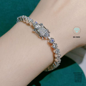 Lắc tay nữ đính full kim cương Moissanite Mỹ Size 3mm và 4mm có kiểm định Lắc tay Nam full moissanite bạc xi bạch kim đẹp - KIM LỘC PHÁT LTFM