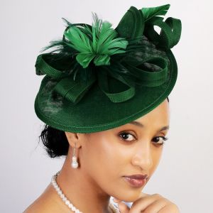 Elegant Feather Fascinator Hat Exquisite Linen Vintage Kentucky Hat Retro Formal Hat Bridal Headband Lady