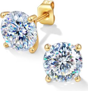 Good productMoissanite Earrings - 0.3-1.5CT Round Cut Flat Back Studs Hypoallergenic 925 Sterling Silver Earrings 18K Gold Plated Gift for Women Men