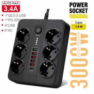ASOMETECH Power Strip Stop Kontak Listrik 6 Lubang EU USB 250V 3000W - Black KABEL 19M