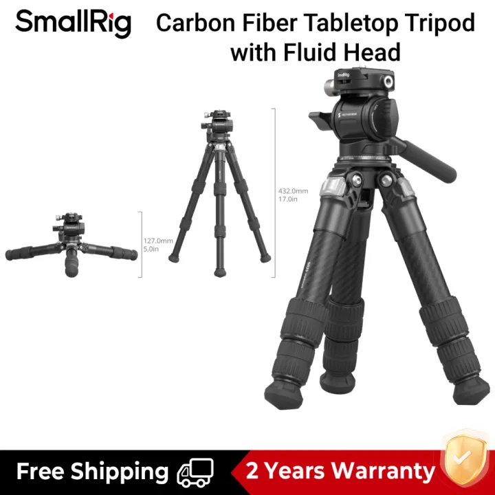 SmallRig Pocket Tripod Carbon Fiber Tabletop Tripod Kit with Fluid Ball Head (Load:10KG) Folded Length(27-29cm) for Mirrorless DSLR Camera Travel 5025 / 5026
