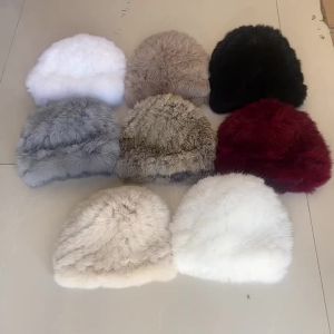 Warm Fluffy Womens Winter Hats 2026 Natural Rabbit Fur Knitted Beanie Russian Soft Cozy Fur Hat2026