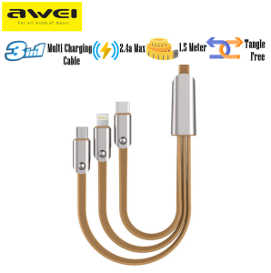 Awei CL-21 3 in 1 Multi Charging Cable with 2.4A Micro USB. Type-C Lightning Ports 150cm