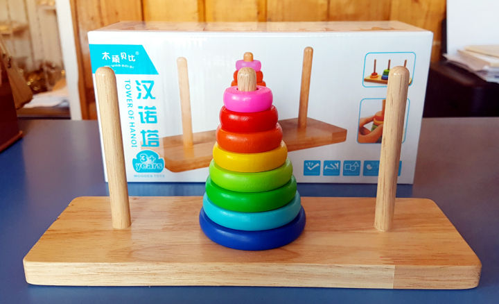 Wooden Tower of Hanoi Math Game Pyramid Stacking Blocks Educational Toy ...