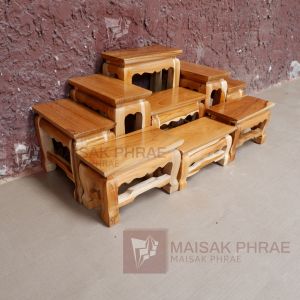 MAISAKPHRAE  โต๊ะหมู่บูชาไม้สัก หมู่ 9 หน้า 4 (ตัวลูก) เคลือบสีใส กว้าง 30 ซม. ยาว 60 ซม. สูง 26 ซม.