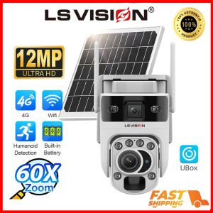 LS VISION UBOX 12MP 2 Screen WIFI/4G SIM Card CCTV Solar Camera 60X Zoom Bluetooth PIR +Ai humanoid Detection Alarm Dual-video Linkage Automatic Tracking Outdoor Full Color Night Vision Two-Way Audio IP Cameras