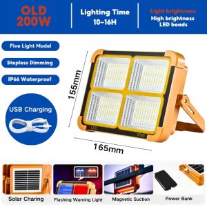 Solar Emergency Light Solar Light Outdoor Waterproof Solar LED Flood Light Flashlight Rechargeable