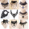 Lace Vintage lace choker necklace Fashionable Black beaded flower choker Steampunk Halloween choker for Women Wedding. 
