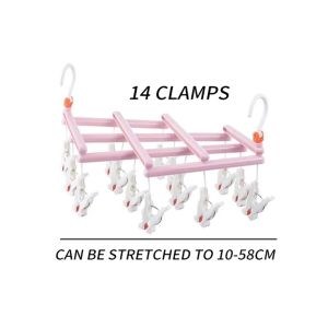 ✨ SG Stock ✨ 14 Clips Foldable Laundry Hanger Windproof,Sock Clips Convenient Clothespin Travel Hangers