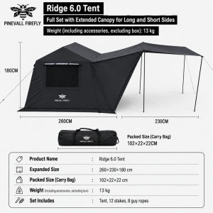 Pinevall Firefly Ridge6.0 Camping Tent with Double Canopy 13.8㎡ Spacious Standing‑Room Interior Windproof Rainproof UV‑Protection Tent for Outdoor Family Camping