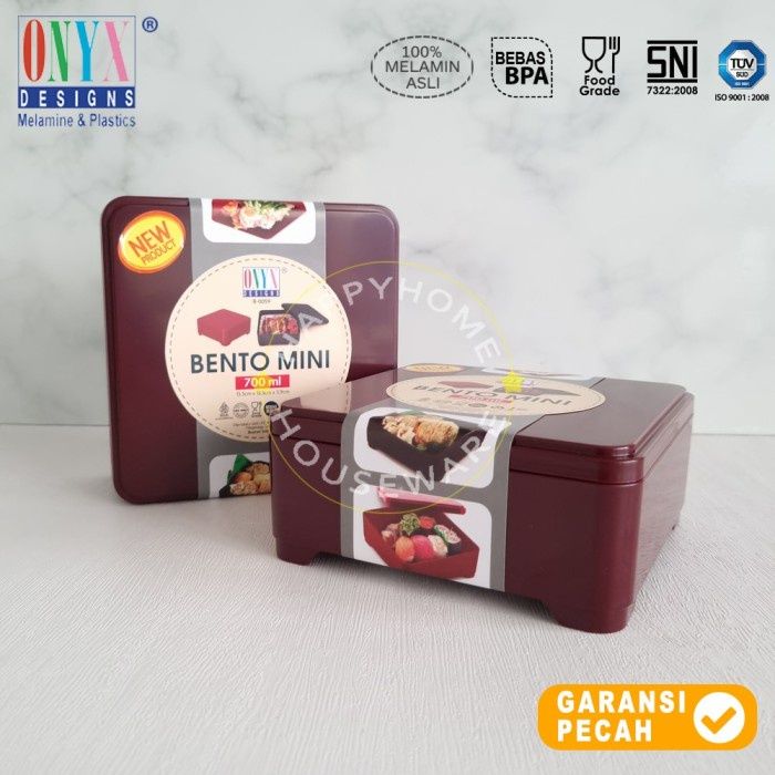 ONYX Bento Mini Segi Coklat 700ml Kotak Bento Mini 13,5 x 13,5 x 5,9cm