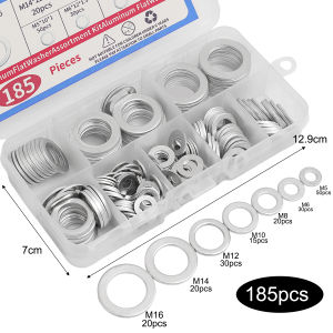 185pcs Oil Drain Plug Gasket Kit Aluminum Washer Seal Ring Assortment M5-M16 Car Sump Plug Gaskets Set with Box Auto Accessories