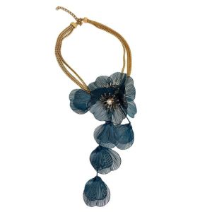 HULEQQI Hợp kim Dây chuyền hoa phóng đại Sang trọng Đá rhinestone dây chuyền hoa cắt hình Đám cưới Trang sức Dây chuyền tua rua hoa Phụ nữ