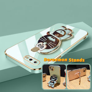 Casing Ponsel untuk OPPO A12 A12s A7 A5s A11K A5 A3s A12E Realme C1 Case pelindung pola HP Doraemon berkilau softcase pelapisan casing ponsel silikon pembungkus penuh penutup kesing streamline Phone Stands