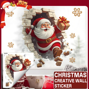 3D Wall-Breaking Santa Sticker Santa Delivering Gifts In The Snow 3D Wall-Breaking Effect Snow Scene Christmas Stickers