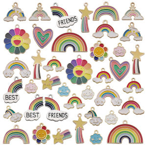 Gnker 10/20Pcs Mixed Enamel Rainbow Cloud Flowers Charms Beads DIY Earrings Bracelet Pendant Necklace Accessories For Jewelry Making