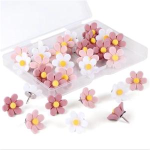50Pcs Flower Head Push Pins Cork Notice Board Thumb Tacks Drawing Pins Flower Head Pushpin for Office Bulletin Board