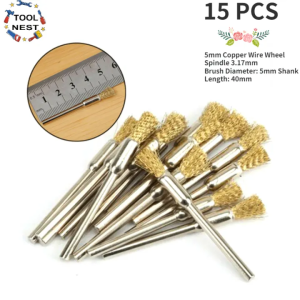 LIANKAI 15 PCS 5mm Brass Wire Brush Rotary Tools Wire Wheel Polising Brushes For Power Drill Tool Metal Rust Removal Brush Set