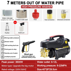 Pressure Washer Heavy Duty 3600W Electric Pressure Washers High Power Portable Power Spray Pressure Washer 220V High Pressure Car Washer Power Cleaner Sprayer for Cleaning Car and Motorcycles