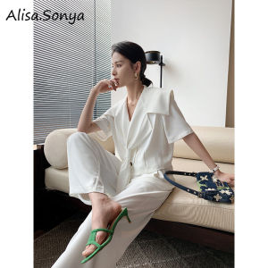 Alisa.Sonya Áo Sơ Mi Cổ Màu Xanh Hải Quân Áo Sơ Mi Nữ Tay Ngắn 2021 Thiết Kế Áo Cánh Dáng Rộng Màu Đen