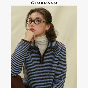 Giordano Women Contrast Striped Collar Raglan Sleeve Knit Sweater Free Shipping 18355717