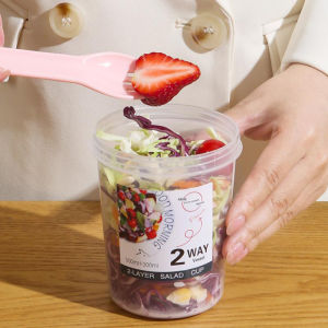 [Energetic] Breakfast Fruit Oat Yogurt Salad Cup With Lid And Spoon Two-layers Food Storage Bento Box Fitness Fat-Reduced Taper Bowl
