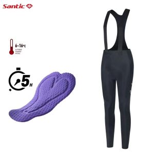 Santic Women Cycling Bib Pant 6 Hours Italian Cushion Fleece Keep Warm Windproof Bike Bicycle Tight