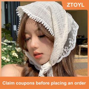 【ZTOYL】 Phong Cách Pháp Ren Hoa Mô Hình Tam Giác Khăn Headband Lolita Khăn Lụa Mũ Khăn Turban Phụ Kiện Tóc Thời Trang Của Phụ Nữ