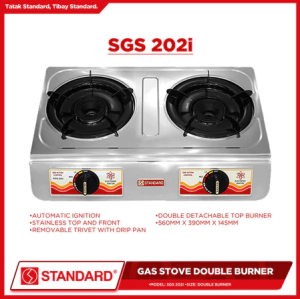 Standard LPG Double Burner Stove Heavy Duty Gas Burner Stainless SGS-271i/202i (SLIM TYPE)