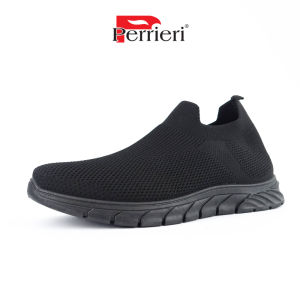 Perrieri Men Comfortable & Flexible Wide Feets Socking Knit Sport Sneakers 84120 (Black/ Blue)