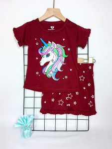 Setelan Anak Perempuan Motif Karakter Lucu - Baju & Celana Pendek Nyaman untuk Usia 1-6 Tahun