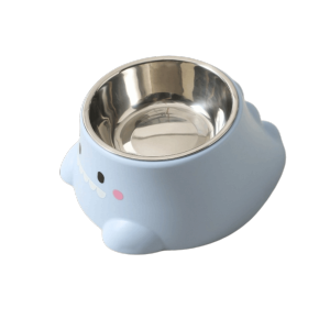 OUTOPEN 15° Tilted Cartoon Dinosaur Pet Bowl Anti-Knock Stainless Steel Cat Food Bowls Pet Supplies Detachable Neck Support Feeder Puppy Feeding