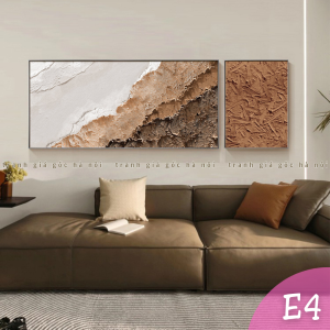 Tranh trừu tượng khổ ngang decor phòng khách sau sofa hiện đại chất liệu vải canvas đã có khung composite tặng kèm đinh