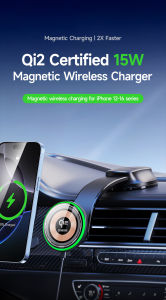 Duzzona V5 Pro Qi2 Certified 15W Magnetic Wireless Car Charger - Super Fast Charging High Speed Good Quality Intelligent 20W Sturdy Hold Grip Bumpy Road Sudden Brake Suction Cup Dashboard Adjustable 360 degree Rotation LED Light