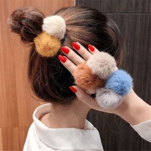 LIJU78113 Two-color Lovely Ponytail Holder Girls Elastic Hair Rope Hair Rings Hair Accessories Pompom Hairbands