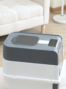 猫砂盆抽屉式全封闭超大号双门顶出式除臭家用猫厕所屎盆猫沙砂盆Jenis laci kotak sampah kucing yang dikurung sepenuhnya bersaiz besar dua pintu di atas tandas kucing isi rumah deodoran kotak sampah kucing