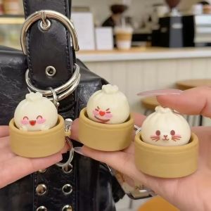 Simulation Bun Keyboard Clicker Keychain Mini Steamed Bun Stress Relief Sensory Fidget Toys for Autism ADHD Decompression Toy for Kids
