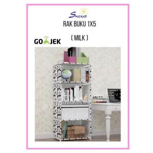 MURAH BISA COD RAK PORTABLE SERBAGUNA RAK BUKU HELM RAK BERMOTIF BESI KAIN BONGKAR PASANG (RAK BUKU 1x5 - MILK)  SHENAR