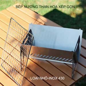 Bếp nướng than hoa xếp gọn chuyên cho picnic cắm trại loại nhỏ 21x16cm bằng inox 430