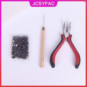 JCSYFAC Bộ dụng cụ đầy đủ nối tóc gồm 200 vòng bi silicon hạt cườm và dây lông vũ