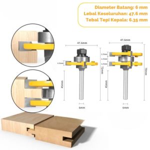 Mata Profil 6mm Sambung Kayu Router Bit Trimmer Router Tongue Groove Joint Assembly Panel YTG