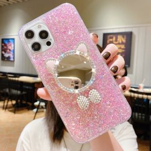 KONSMART Casing For VIVO Y27S Y27 Y36 Y78 5G Y35 Y16 Y22 Y22S V25 5G V25e Newest 2024 Bright Shiny Bling Glitter Phone Case With Cute Make-up Mirror For VIVO Y35 2022 Soft TPU Flexible Phone Casing