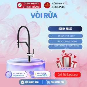 Vòi rửa bát Konox Rosso dây rút xoay 360 độ nóng lạnh mạ PVD vân đá đen hợp kim đồng CW617N