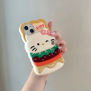 The 3D soft silicone protective case is suitable for IPhone 16 15 14 13 12 11 pro Max Plus cute burger Bear fries Apple phone case