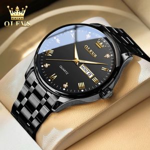 OLEVS Jam Tangan Pria Original Anti Air Tahan Led Luxury Analog Keren Stainless Steel Men Watch Hitam Putih Cod