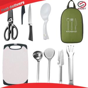 8 Pcs Camping Cookware Utensils Travel Set Stainless Steel Camping Cooking Utensils Set Portable Outdoor Camp Cookware Set Camping Accessories