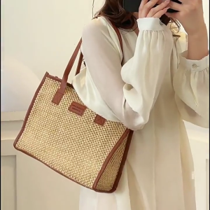 Straw Woven Tote Bag Girl Women Casual Handbag Shopping Shoulder Bag Large Capacity Travel Journey Bag Leisure Beach Bag